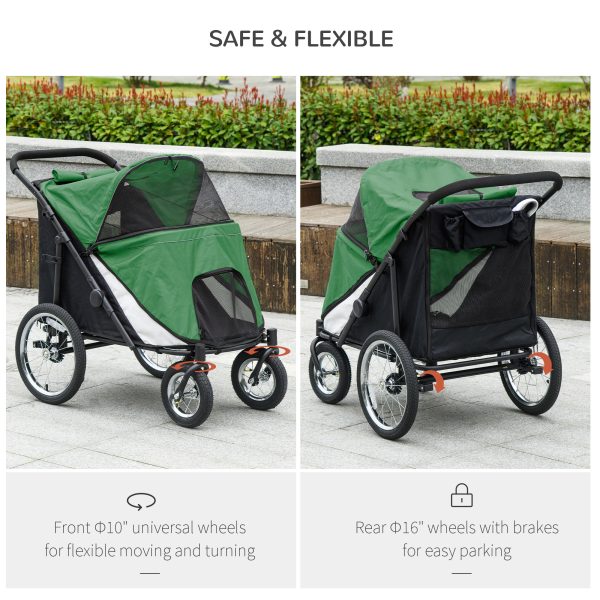 PawHut Pet Stroller Foldable Design with Cushion for M and L Dogs, Dark Green - Image 3