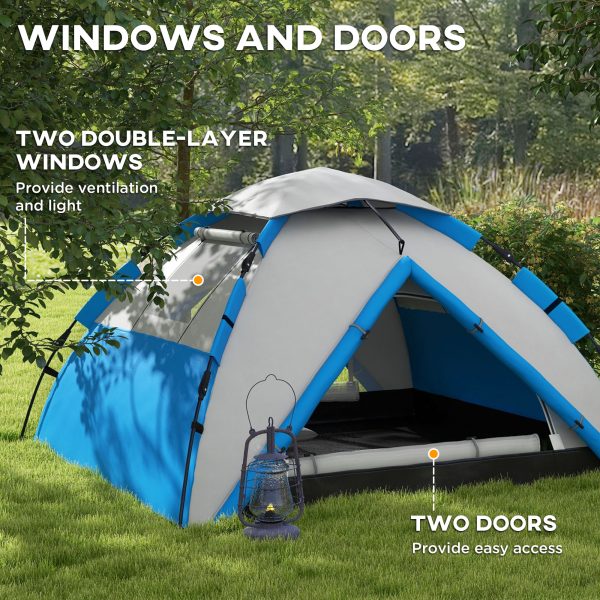 Outsunny 3-4 Man Camping Tent Portable with Bag, Quick Setup, Blue - Image 6