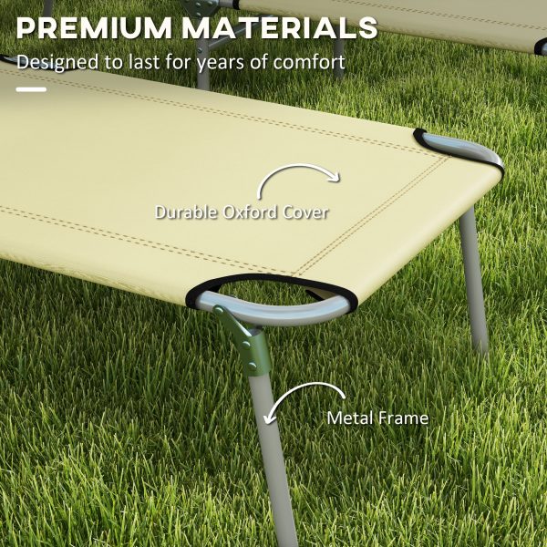Outsunny Folding Sun Lounger Set of 2 with Sunshade Adjustable Backrest Beige - Image 7