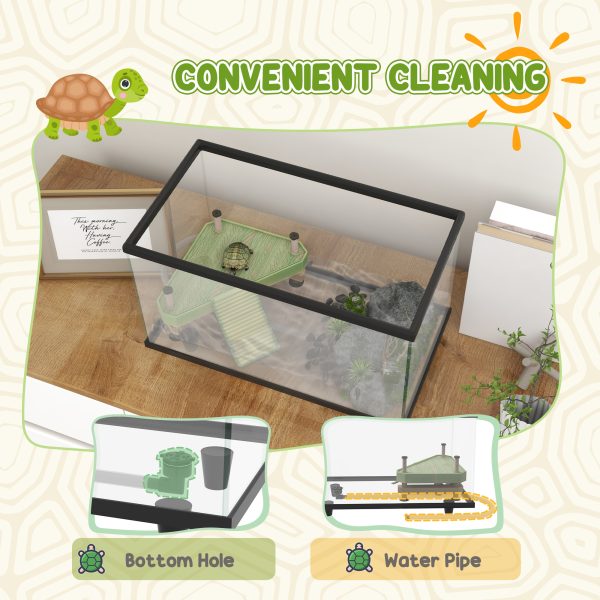 PawHut Turtle Tank 28L Glass Turtle Aquarium w/ Easy-Drain 45 x 25 x 29cm - Image 2