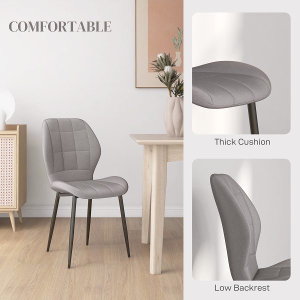 HOMCOM Modern Style Kitchen Chairs Set of 4 with Flannel Upholstered, Light Grey - Image 5