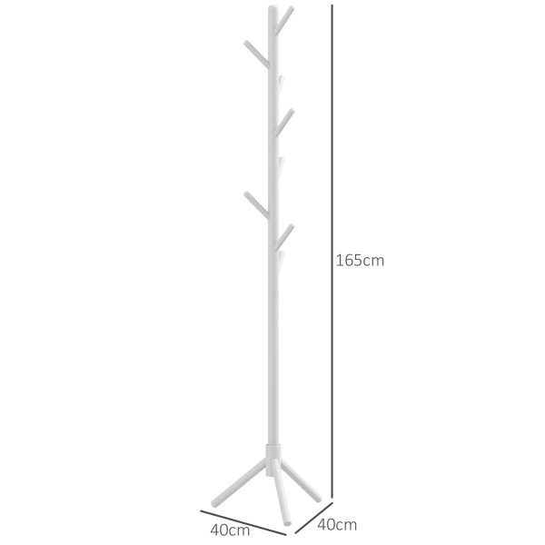 HOMCOM Coat Rack Bamboo Coat Stand with 8 Hooks for Handbags, White - Image 3