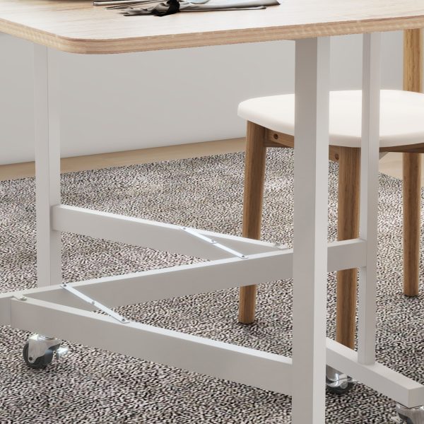 HOMCOM Drop Leaf Table with Wheels Folding Dining Table for Small Spaces, Nature - Image 8