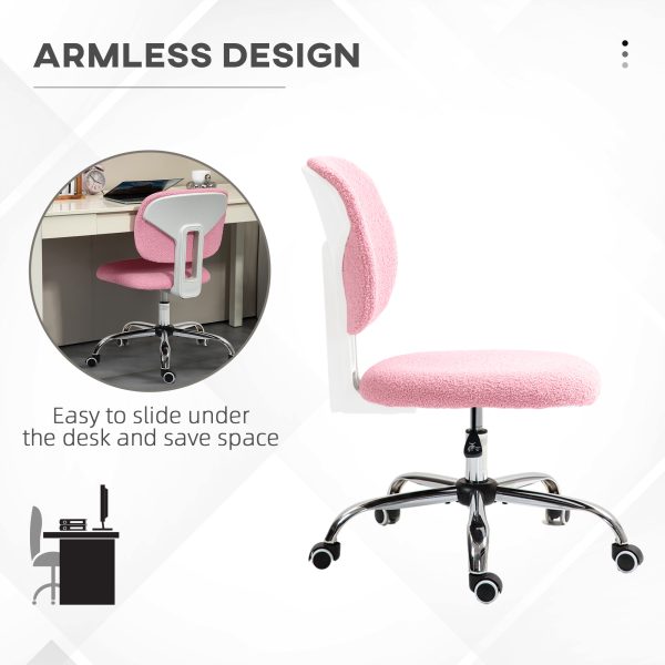 Vinsetto Fluffy Home Office Chair with Adjustable Height, Armless, Pink - Image 6