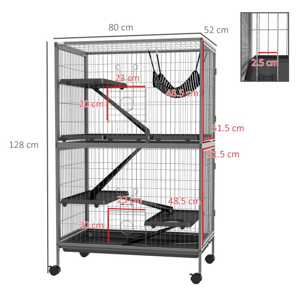 PawHut Small Animal Cages for Chinchilla Ferret Kitten on Wheels W/ Hammock Tray - Image 7