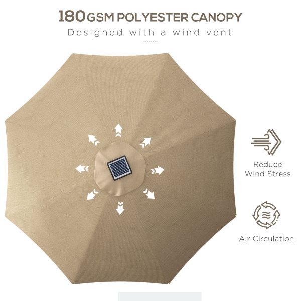 Outsunny Solar Patio Garden Parasol with Lights for Outdoor, Khaki - Image 7