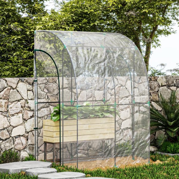 Outsunny 143x118x212cm Walk-In Lean to Wall Tunnel Plastic Greenhouse with Doors - Image 8