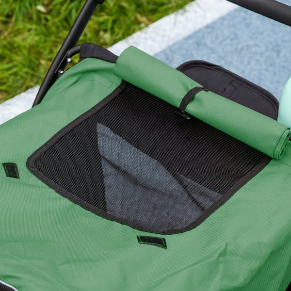 PawHut Pet Stroller Foldable Design with Cushion for M and L Dogs, Dark Green - Image 7