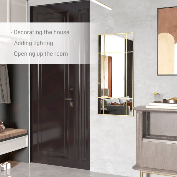 HOMCOM Window Style Vanity Mirror 110 x 50cm Hanging Wall Mirror Gold Tone - Image 5