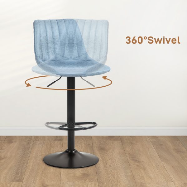 HOMCOM Set Of 2 Microfibre Retro Tub Bar Stools Metal Frame Footrest Seat Blue - Image 5