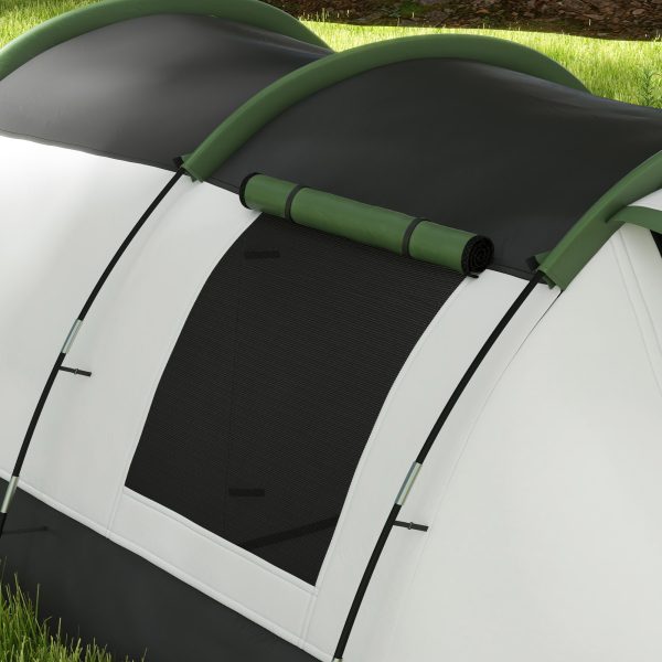 Outsunny Tunnel Tent with Bedroom, Living Room and Porch for 3-4 Man, Green - Image 8