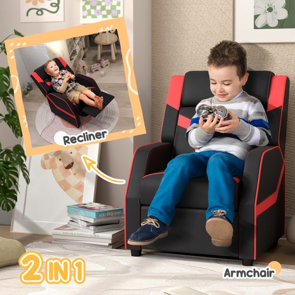AIYAPLAY 2 in 1 Kids Armchair Recliner, PU Leather, for 3-9 Years Old, Black - Image 3