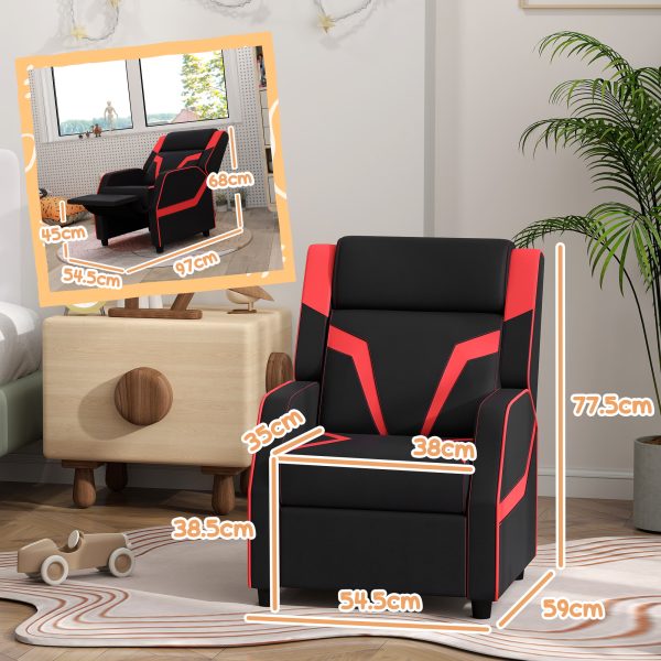 AIYAPLAY 2 in 1 Kids Armchair Recliner, PU Leather, for 3-9 Years Old, Black - Image 5