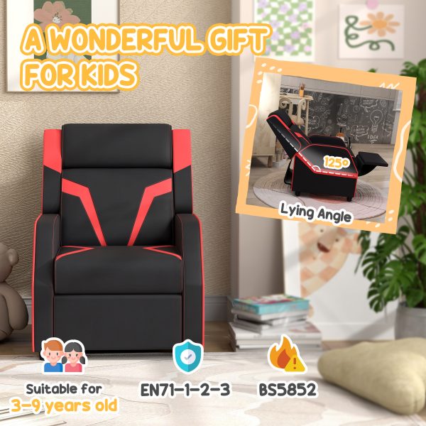 AIYAPLAY 2 in 1 Kids Armchair Recliner, PU Leather, for 3-9 Years Old, Black - Image 8