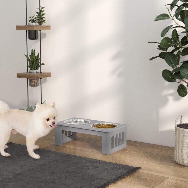PawHut Raised Dog Bowls Pet Feeder Raised Elevated Stainless Steel Food Grey - Image 2