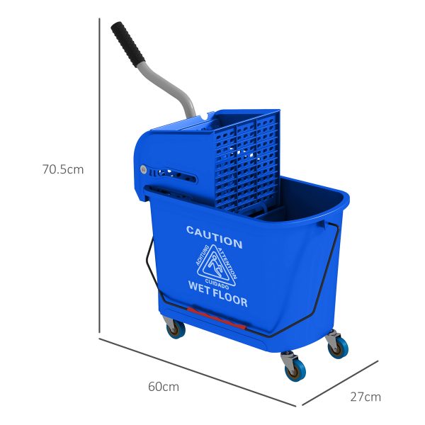 HOMCOM 20L Mop Bucket with Wringer Handle on Wheels for Floor Cleaning Blue - Image 3