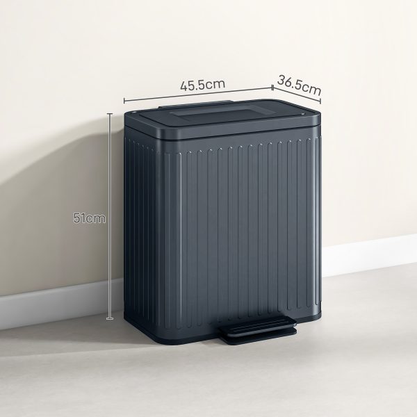 HOMCOM 2 x 20L Double Rubbish Bin, Pedal Bin with Soft-Close Lid, Black - Image 5
