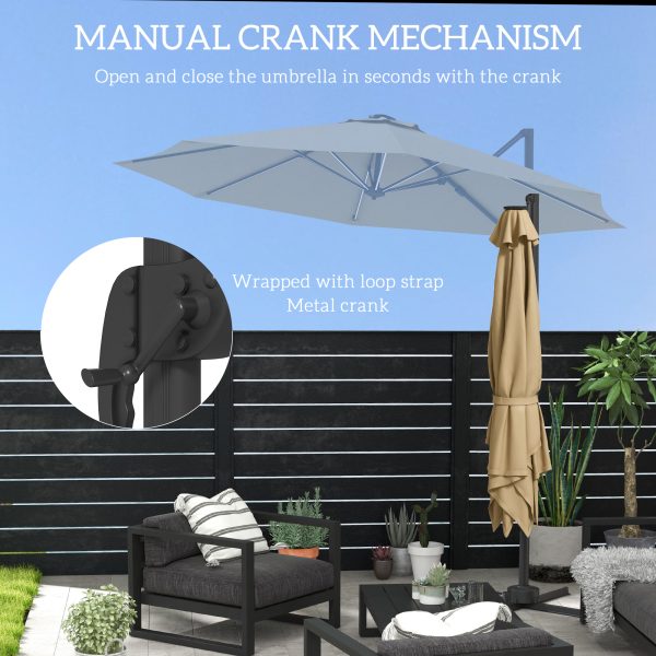 Outsunny 3(m) Solar LED Cantilever Parasol Adjustable Garden Umbrella Khaki - Image 7