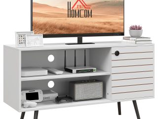 HOMCOM TV Unit for 50" TVs with 2 Open Shelves, Door and 2 Cable Holes, White