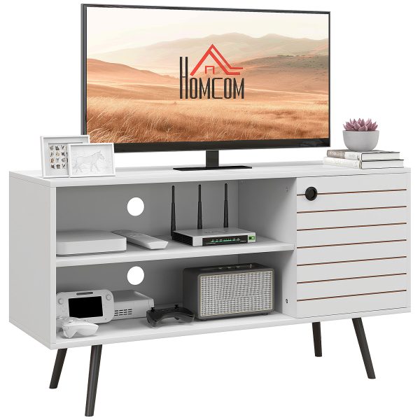 HOMCOM TV Unit for 50" TVs with 2 Open Shelves, Door and 2 Cable Holes, White