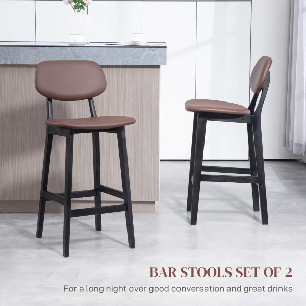 HOMCOM Breakfast Bar stools Set of 2 with PU Leather Cover, Wood Legs, Brown - Image 5