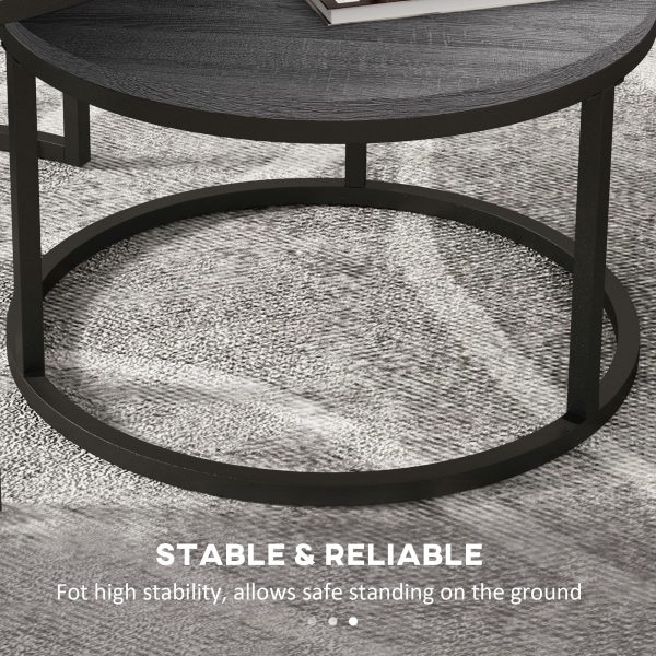 HOMCOM 2 Pcs Stacking Coffee Table Set Steel Frame Wood Effect Top Foot Pads - Image 6