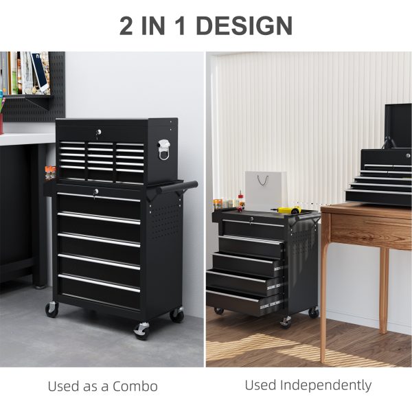 HOMCOM Rolling Tool Chest Lockable Roller Cabinet with with 14 Drawers Black - Image 5