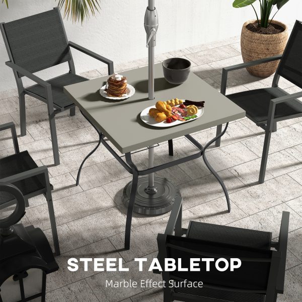 Outsunny Garden Dining Table w/ Umbrella Hole, Dining Table for 4, Grey - Image 4