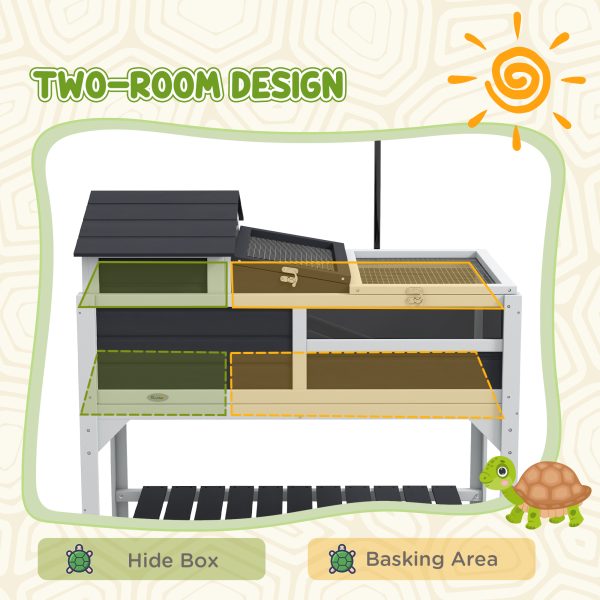 PawHut Tortoise House w/ Adjustable Lamp Holder, Openable Lid, Storage Shelf - Image 2