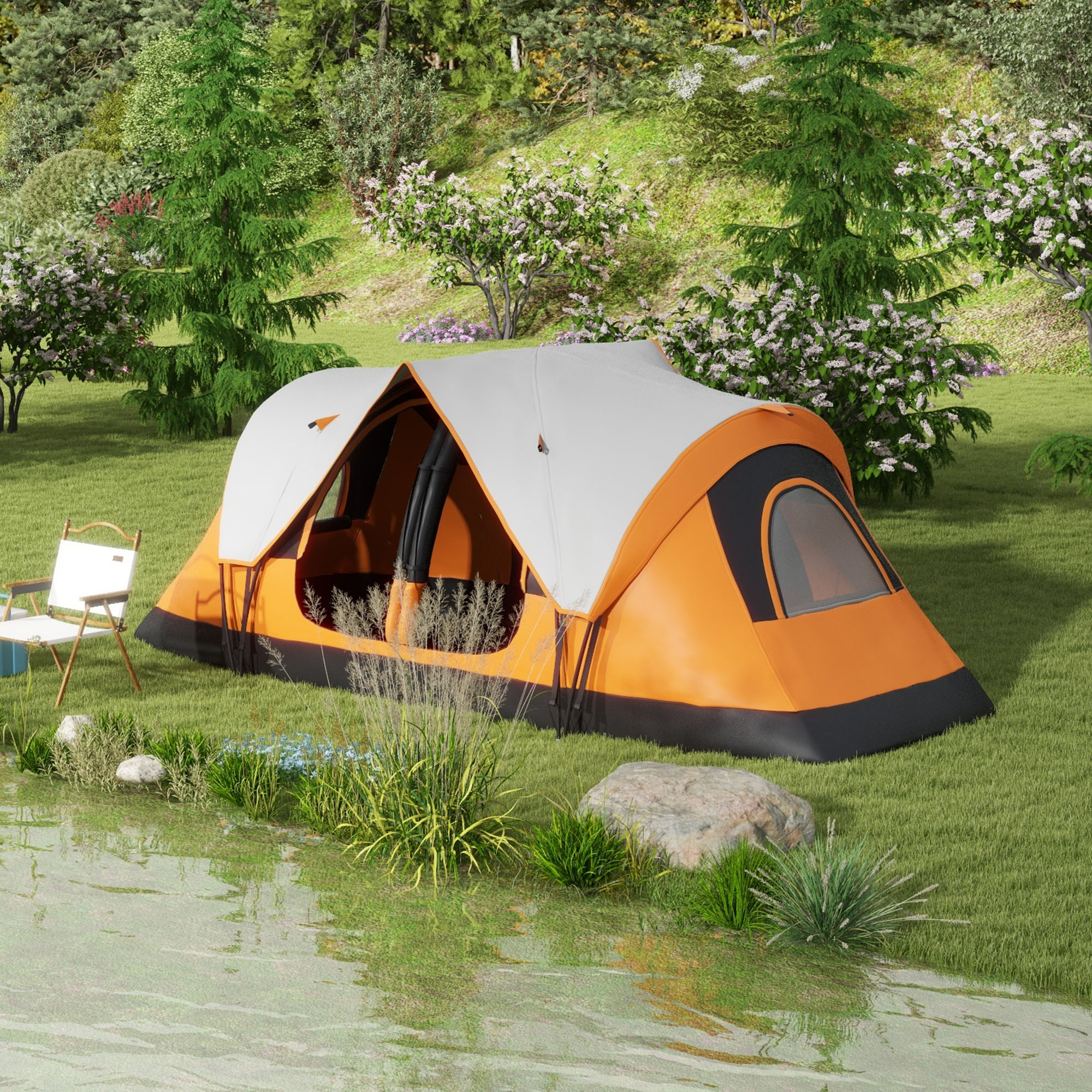 Outsunny 2 Room Camping Tent with Waterproof Rainfly & Screen Panels Orange - Image 2