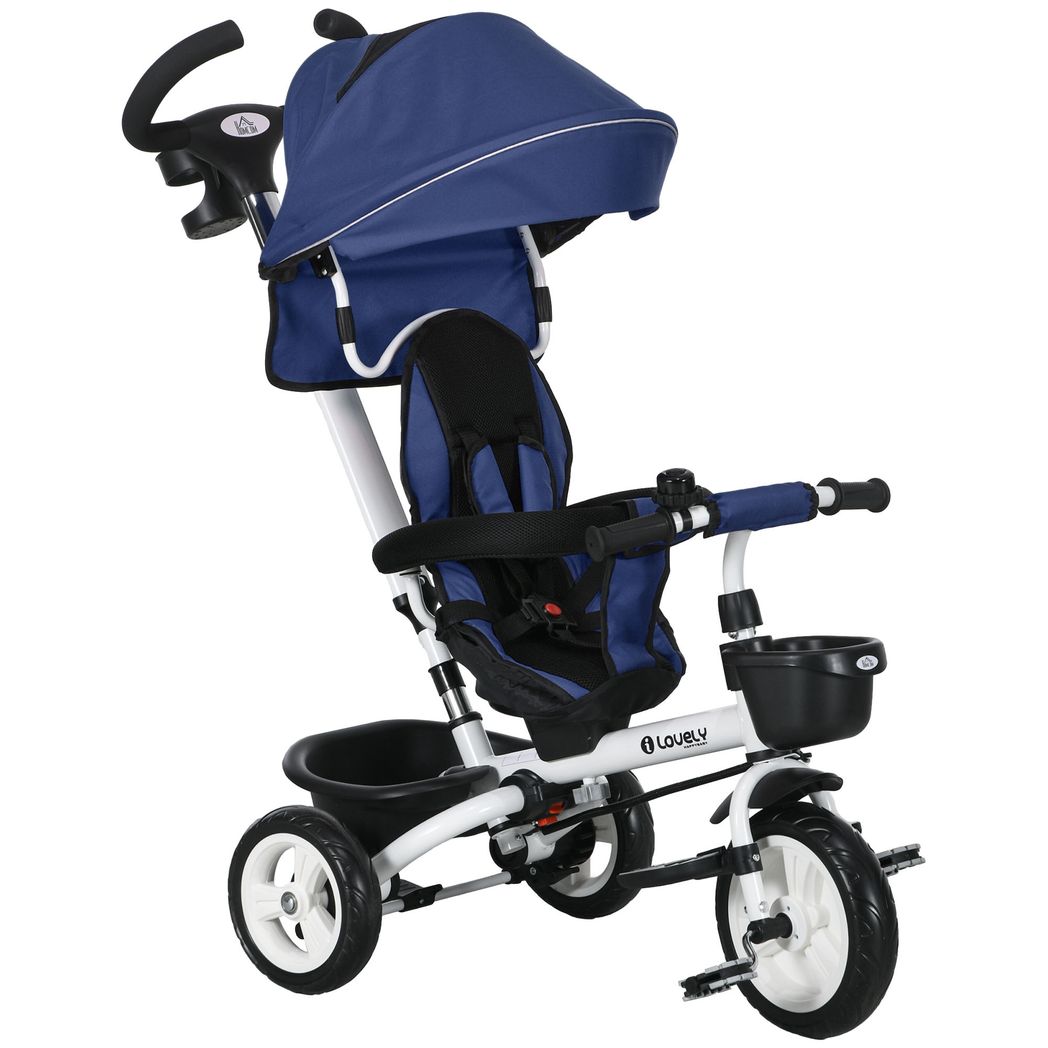 HOMCOM 6 in 1 Trike for Toddler 1-5 Years with Parent Handle, Dark Blue