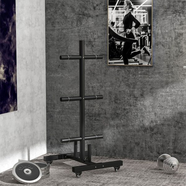 SPORTNOW Olympic Weight Plate Rack with 4 Wheels and 6 Fasten Clamps - Image 2