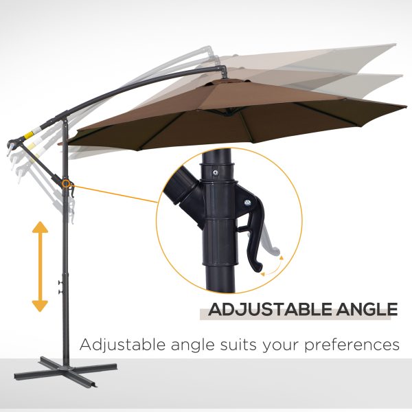 Outsunny 3m Garden Banana Parasol Cantilever Umbrella withCrank& Base, Brown - Image 6