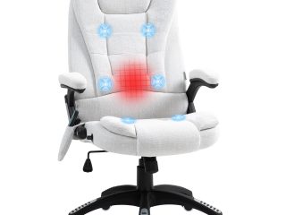 Vinsetto Office Chair w/ Heating Massage Points Relaxing Reclining Cream White