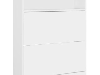 HOMCOM Wall Mounted or Freestanding Shoe Cabinet with 2 Flip Drawers, White