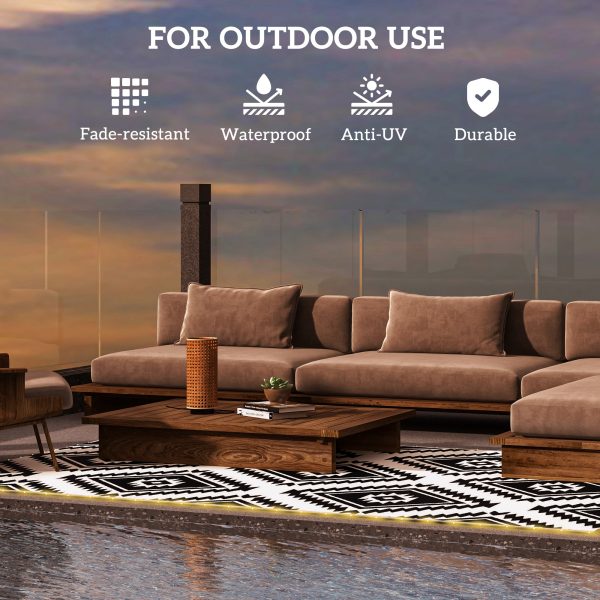 Outsunny Reversible Outdoor Rug with LED String Lights, Black and White - Image 7