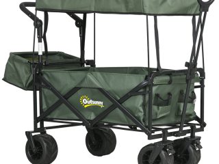 Outsunny Outdoor Push Pull Wagon Stroller Cart with Canopy Top Green