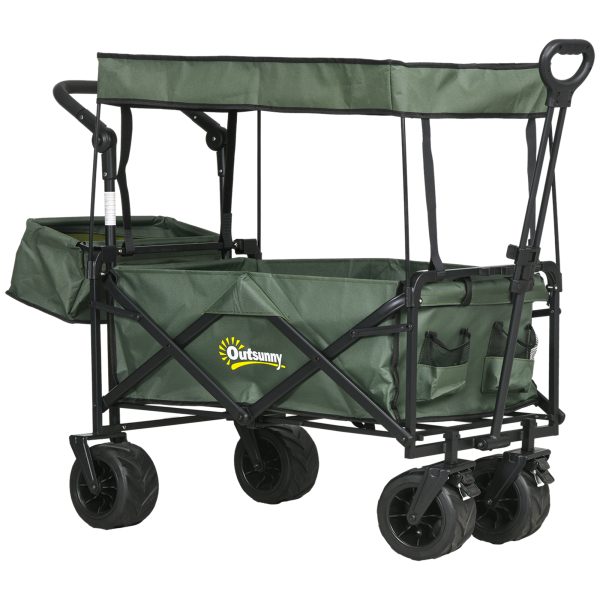 Outsunny Outdoor Push Pull Wagon Stroller Cart with Canopy Top Green