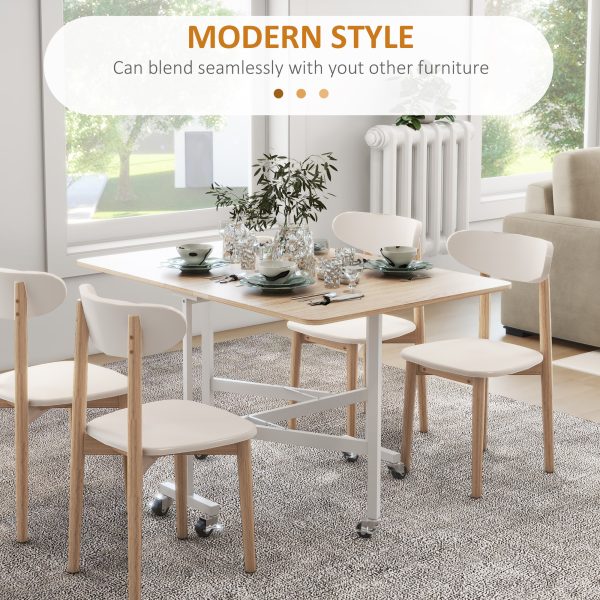 HOMCOM Drop Leaf Table with Wheels Folding Dining Table for Small Spaces, Nature - Image 4