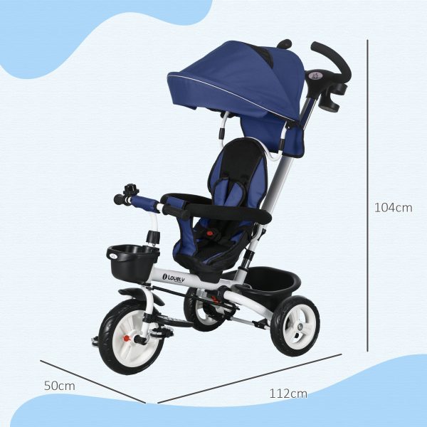 HOMCOM 6 in 1 Trike for Toddler 1-5 Years with Parent Handle, Dark Blue - Image 4