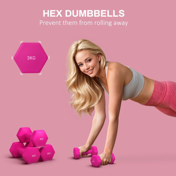 SPORTNOW Set of 2 Hexagonal Dumbbells Weights Pair, 2 x 3kg, Pink - Image 3