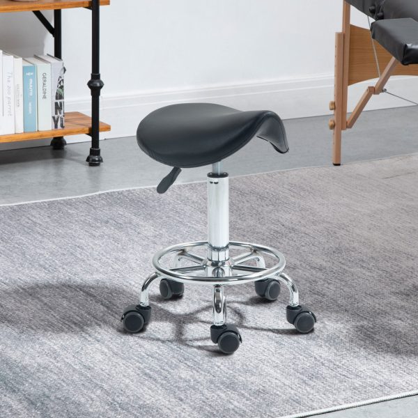 HOMCOM Saddle Chair, Rolling Salon Stool for Massage Spa Clinic Beauty, Black - Image 3