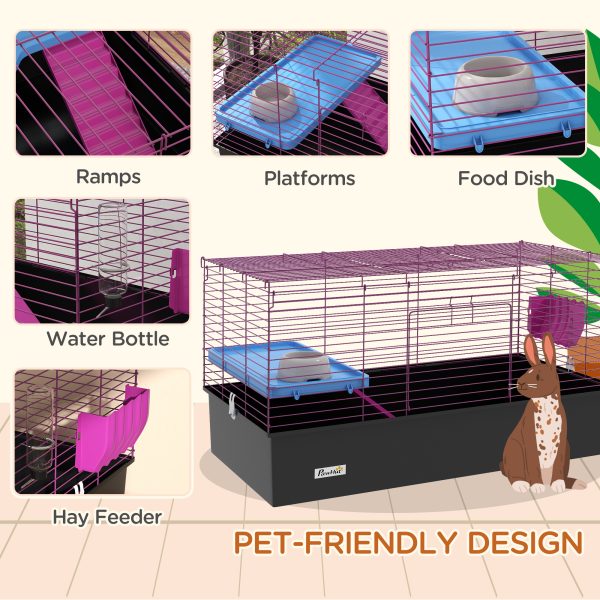 PawHut Small Animal Cage, Rabbit Guinea Pig Hutch, Pet Playhouse, Black - Image 4