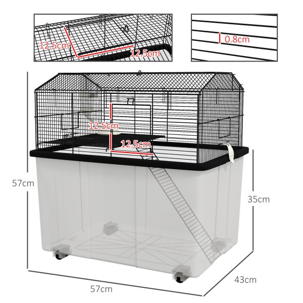 PawHut Hamster Cage, Two-Tier Gerbil Cage w/ Deep Bottom, Ramp, Food Dish - Image 3
