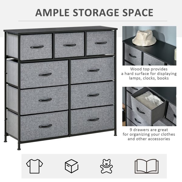 HOMCOM 9 Drawers Storage Chest Dresser Organizer Unit w/ Foldable Bin - Image 3