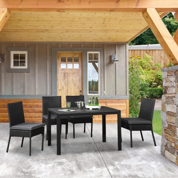 Outsunny 4 PCs Rattan Garden Chairs with Cushion, Wicker Dining Chairs, Black - Image 8