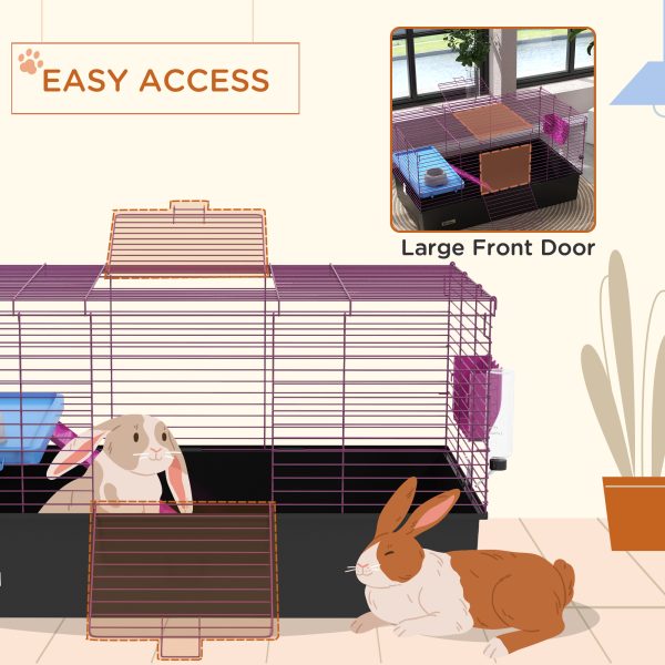 PawHut Small Animal Cage, Rabbit Guinea Pig Hutch, Pet Playhouse, Black - Image 7