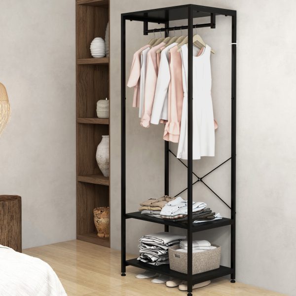 HOMCOM Coat Rack, 2-in-1 Clothes Stand with Shoe Storage for Hallway, Black - Image 7