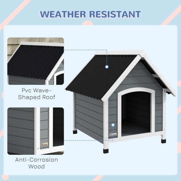 PawHut Dog Kennel Outdoor Dog House w/ Removable Floor, for Medium Dogs - Grey - Image 5