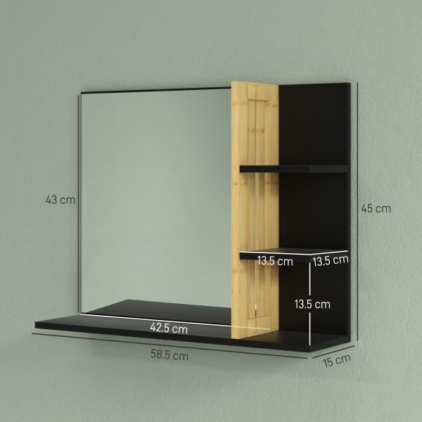 HOMCOM Bathroom Mirror Wall Mount Vanity Mirror with 4 Storage Shelves, Black - Image 3